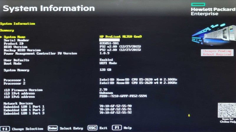 HPE ML350 G9 2x Xeon E5-2620v4 2.1GHz, 128GB DDR4, P440ar, 2x PSU, 2.5" _