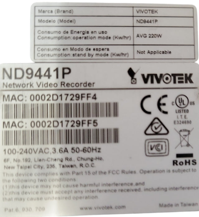 Vivotek H256 NVR ND9441P, 4 HDD bays, 16 CH, No HDD, READ _