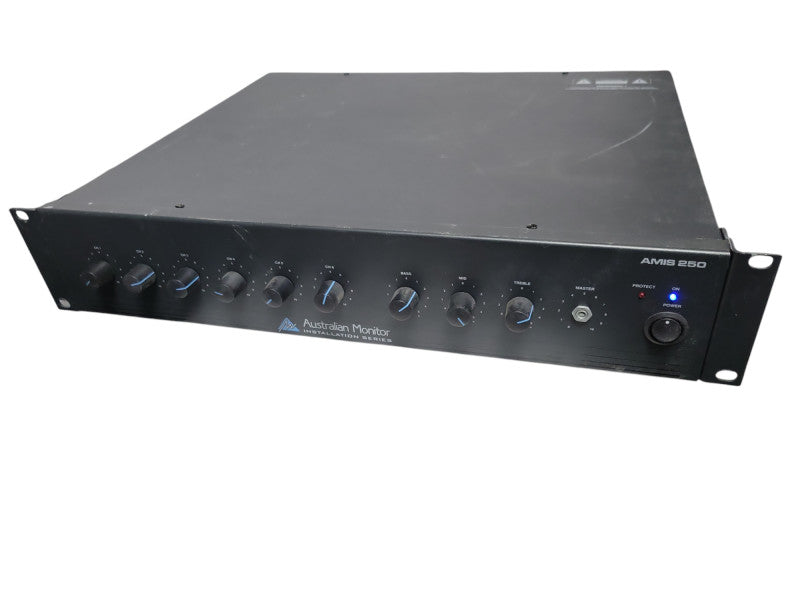 Australian Monitor AMIS250 250W, 6 Channel Mixer Rack Mount Amplifier, READ _