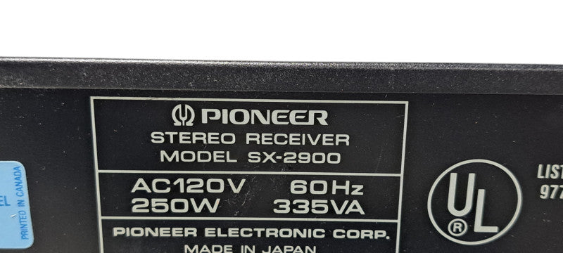Pioneer SX-2900 Receiver HiFi Stereo Vintage Audio 2 Channel Phono Equalizer