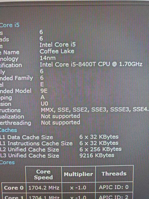Lenovo Thinkcentre M720Q INTEL i5-8400T 16GB 180GB SSD wifi