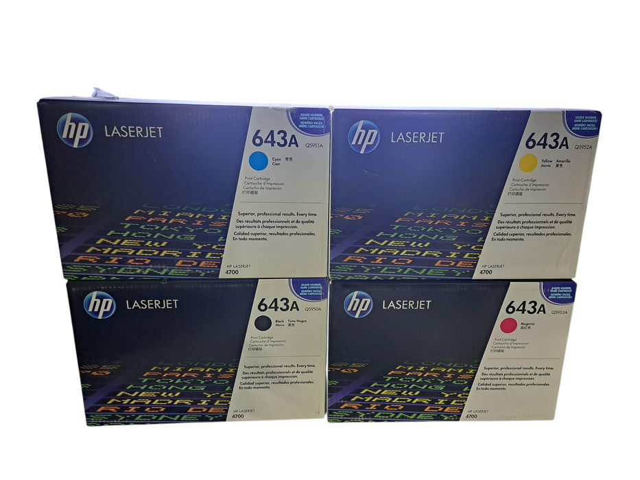 Lot of 4x HP Laserjet 643A Toner Cartridge | Q5950A, Q5951A, Q5953A & Q5952A