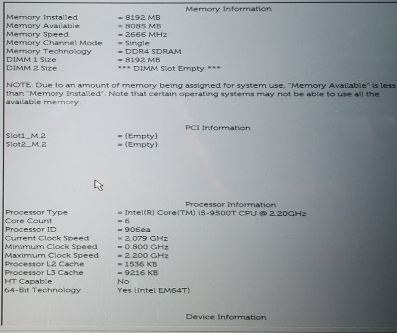 Dell OptiPlex 3070 Mini Desktop Core-i5-9500T@2.20GHz 8GB RAM NO-HDD/SSD