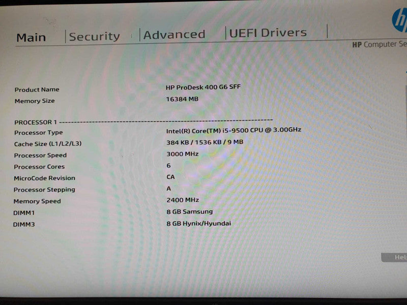 HP ProDesk 400 G6 SFF, i5-9500 CPU @ 3.00 GHz, 16GB DDR4 Q