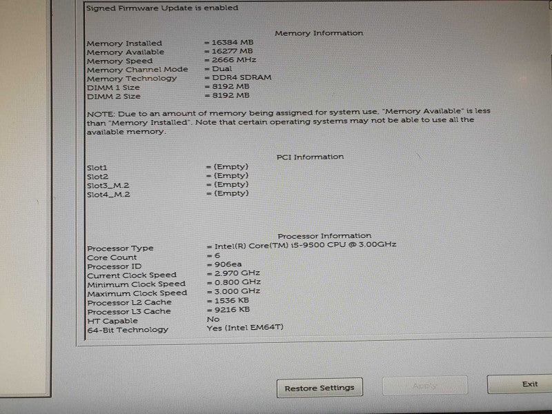 Dell OptiPlex 3070 SFF i5 - 9500 CPU @ 3.00GHz 16GB DDR4 Q