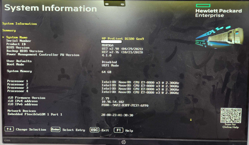 HP DL580 Gen9 4U , 4x E7-8880 V3 2.30Ghz, 256GB DDR4, P830i, 2x PSU, No HDD