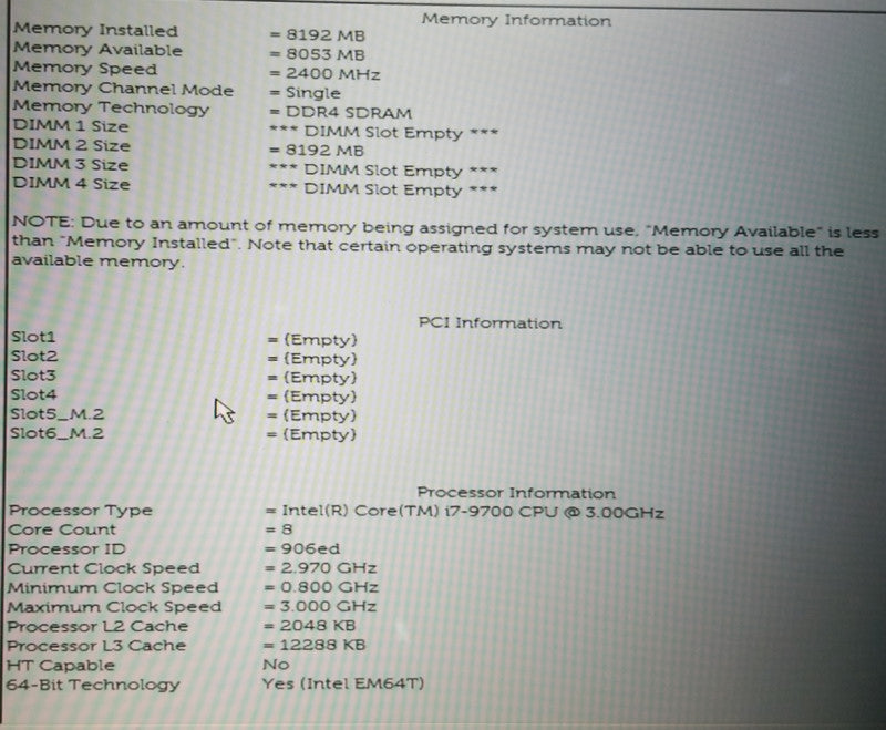 Dell OptiPlex 7070 Tower i7-9700 3.00GHz 8GB RAM NO-SSD/HDD
