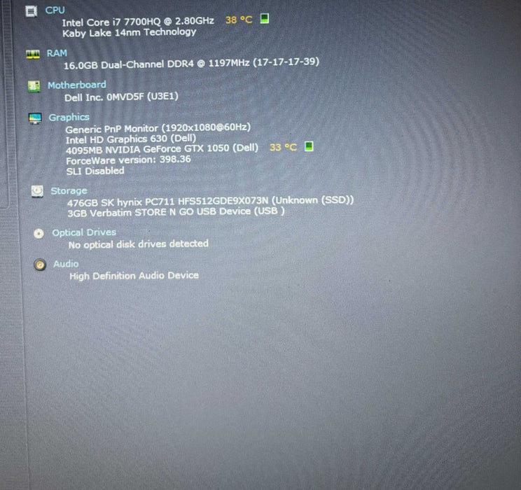 Dell Inspiron 5577 i7-7700HQ@2.8GHz GeForce GTX 1050 4GB GPU 16GB RAM 512SSD  Lap200