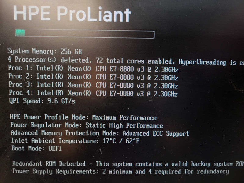 HP DL580 Gen9 4U , 4x E7-8880 V3 2.30Ghz, 256GB DDR4, P830i, No HDD/PSU $