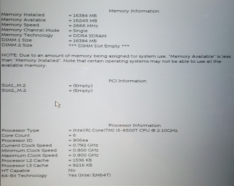 Dell OptiPlex 7060 Mini Desktop Core-i5-8500T@2.10GHz 16GB RAM NO-HDD/SSD