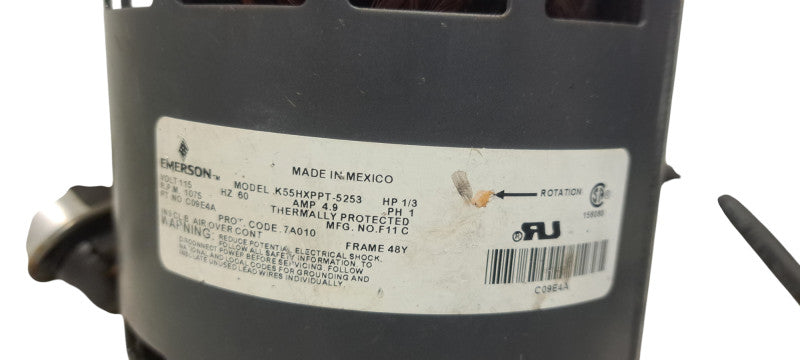 Emerson K55HXPPT-5253 Motor | 1/3 horsepower, 115-volt, 1075 RPM