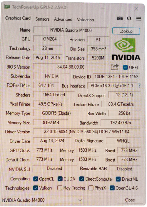 NVIDIA Quadro M4000 | 8GB GDDR5 GPU | 4x Display Port