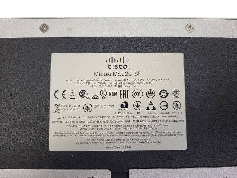 Cisco Meraki MS220-8P, 8-Port Gigabit PoE Network Switch, UNCLAIMED Q$