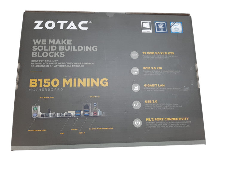 Open Box ZOTAC B150 Mining Motherboard, LGA1151 ATX, DDR4, PCIEX16