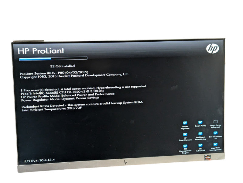 HP ProLiant DL320e gen8 v2 Intel Xeon E3=1120 v3 @ 3.10Ghz 32GB RAM B120i Q-