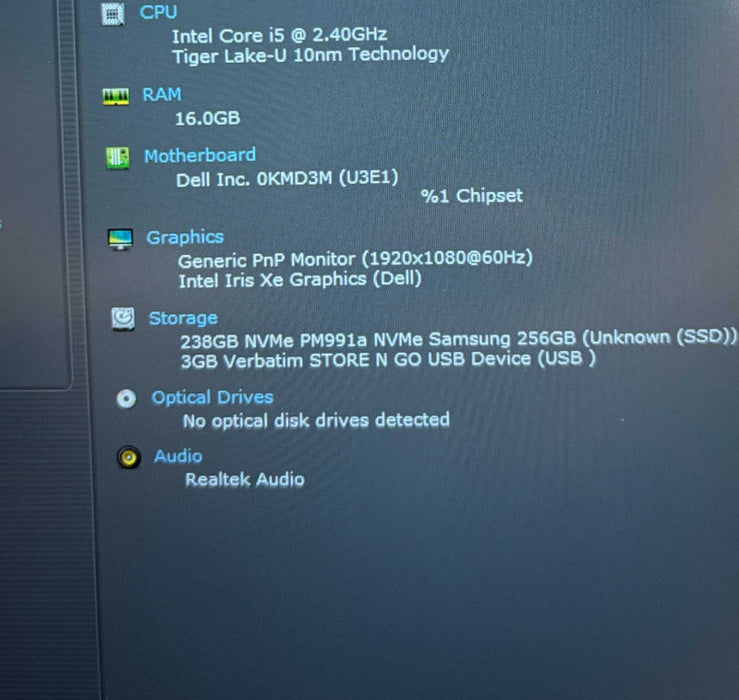 Dell Latitude 3420 Intel Core i5-1135G7@2.4GHz 16GB DDR4 RAM 256GB NVMe SSD Q Lap200