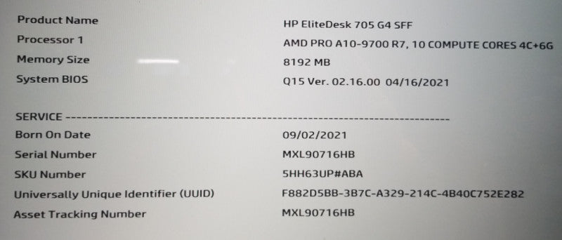HP EliteDesk 705 G4 SFF AMD PRO A10 9700 R7 8GB RAM NO-HDD/SSD  Q