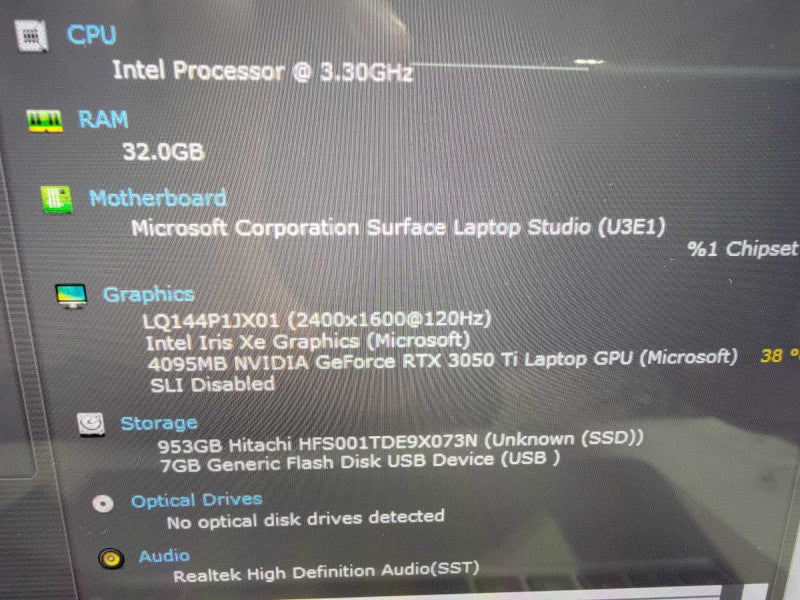 MS Surface Laptop Studio 1963 14"| i7-11370H| 32GB RAM| RTX 3050 Ti| 1TB READ  Lap200