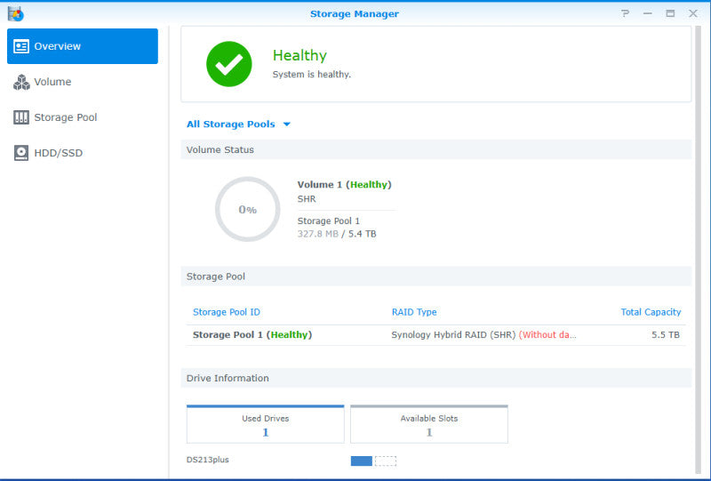 Synology DiskStation DS213+ 2-Bays NAS, 1x 6TB HDD, 1x Caddy, No PSU