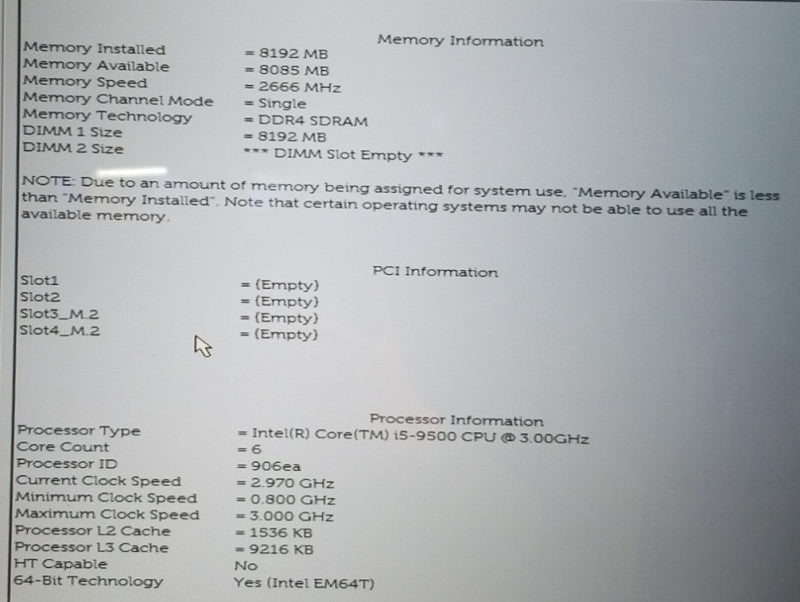 Dell OptiPlex 3070 SFF Desktop i5-9500@3.0GHz 8GB NO HDD/SSD