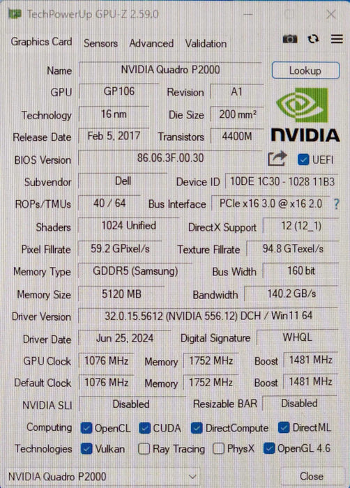 NVIDIA Quadro P2000, 5GB GDDR5 Graphics Card, 4x DisplayPort Q