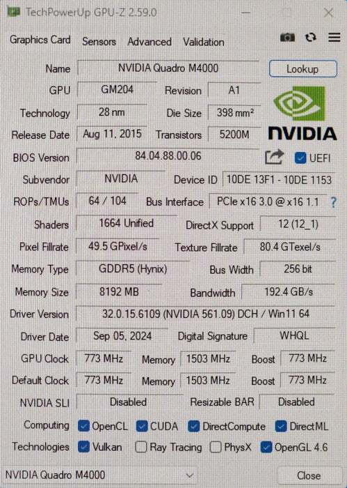 NVIDIA Quadro M4000, 8GB GDDR5 PCIe Graphics Card, 4x DisplayPort Q
