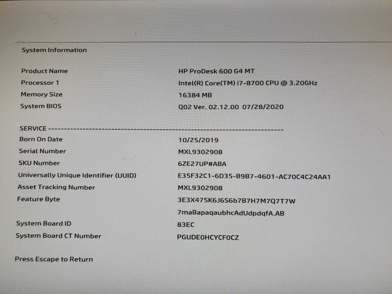 HP PRODESK 600 G4 MT TOWER DESKTOP | I7-8700 @ 3.2GHZ 16GB RAM Q