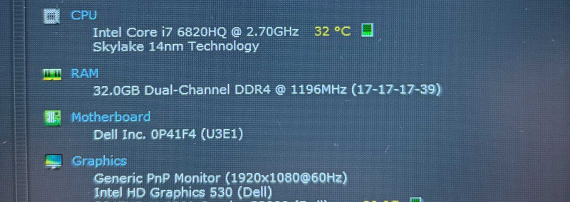 Dell Precision 7720 i7-6820HQ@2.7GHz QUADRO P3000 6GB GPU 32GB RAM 512GB SSD  Lap200