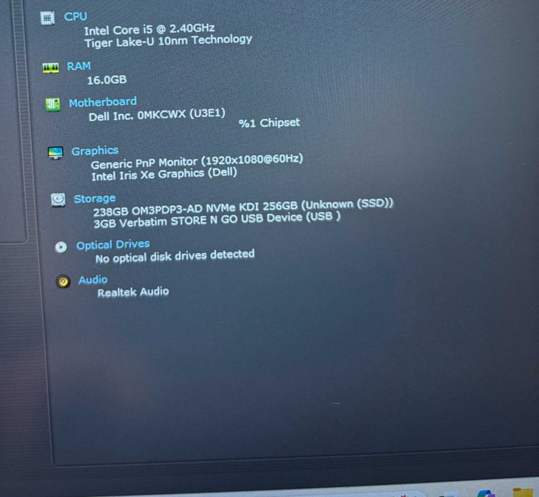 Dell Latitude 3420 Intel Core i5-1135G7@2.4GHz 16GB DDR4 RAM 256GB NVMe SSD Q Lap200