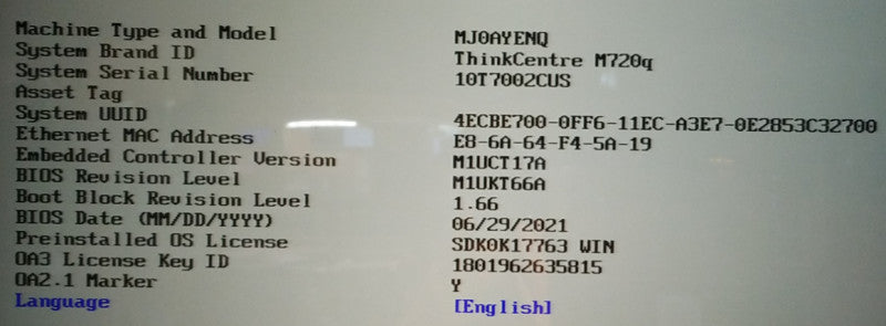 Lenovo ThinkCentre USFF M720q Intel i5-8400T@1.70GHZ 8GB RAM NO-HDD/SSD