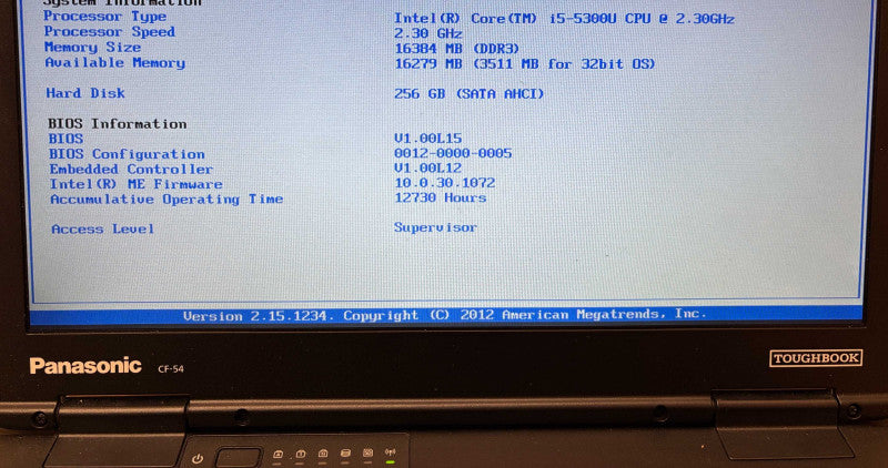 Panasonic ToughBook CF-54 Intel Core i5-5300U 8GB RAM 256GB SSD 12730Hrs READ