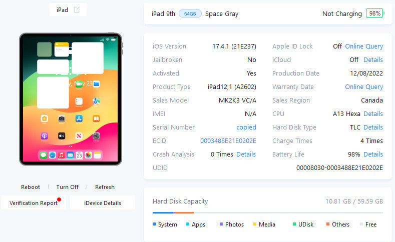 Apple iPad 9th - 64GB - Space Gray [A2200] (