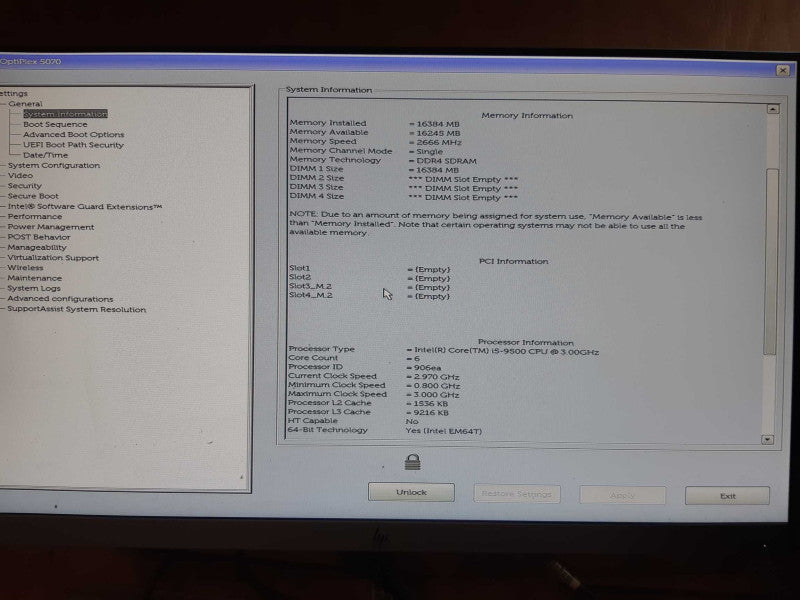 Dell OptiPlex 5070, SFF Desktop,  i5-9500 @ 3.00GHz, 16GB RAM, NO HDD/SSD Q