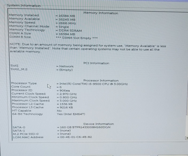 Dell OptiPlex 5270 AIO 21.5" i5-9500@3.0GHz 16GB RAM 160GB SSD
