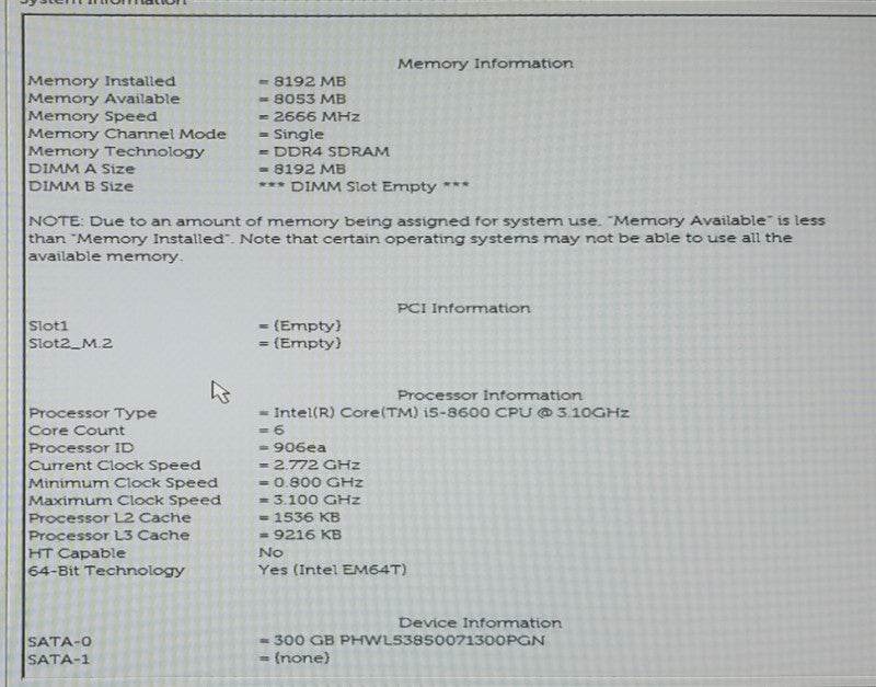 Dell OptiPlex 5260 AIO 21.5" i5-8600@3.10GHz 8GB RAM 300GB SSD