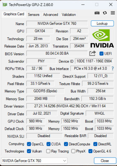 PNY Nvidia Geforce GTX 760 2GB GDDR5 PCIE Graphics Card
