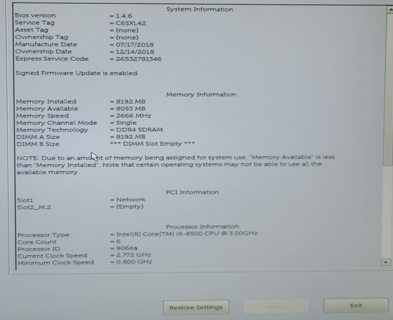 Dell OptiPlex 5260 AIO 21.5" Desktop i5-8500@3.0GHz 8GB RAM  NO-STAND/BASE
