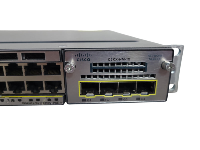 Cisco WS-C3750X-48PF-L 48-Port PoE+ Gigabit Switch w/C3KX-NM-1G 1x 1100W PSU !