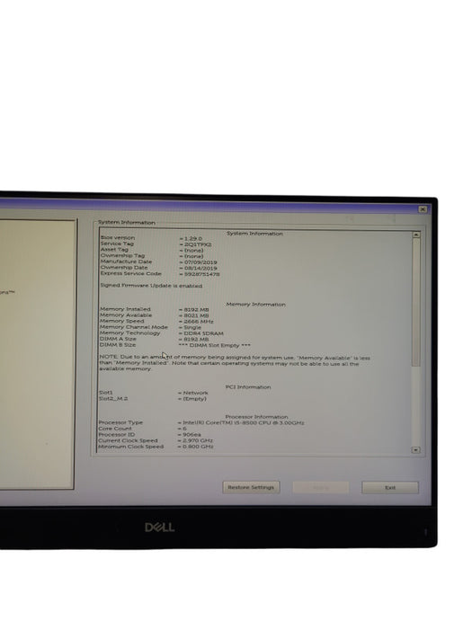DELL OptiPlex 7460 AIO 24" FHD i5-8500@3.0GHz ,8GB RAM NO- HDD NO- STAND