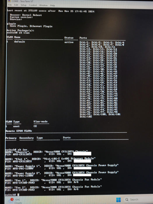 Cisco Nexus 93120TX 96-Port 10GbE RJ45 6x40GbE QSFP Switch P/N: N9K-C93120TX  $