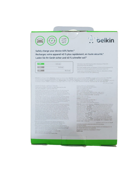 Belkin Car Charger + Cable | w/ 1x Lightning to USB | New Open Box