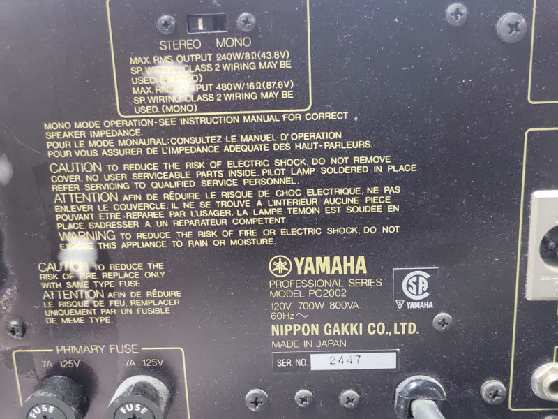 YAMAHA PC-2002 Natural Sound Power Professional Series Amplifier, READ _