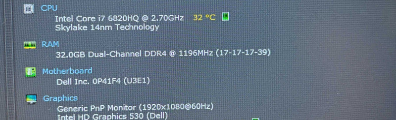 Dell Precision 7720 i7-6820HQ@2.7GHz QUADRO P3000 6GB GPU 32GB RAM 512GB SSD  Lap200