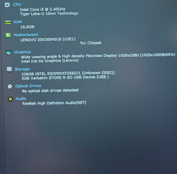Lenovo ThinkPad L15 TOUCH Core i5-1135G7@2.4GHz 16GB RAM 256GB SSD  Lap200