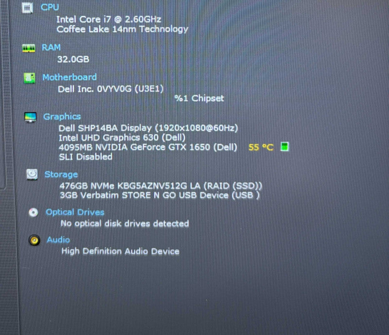 Dell XPS 15 7590 i7-9750H@2.6GHz GeForce GTX 1650 4GB GPU 32GB RAM 512GB SSD  Lap200