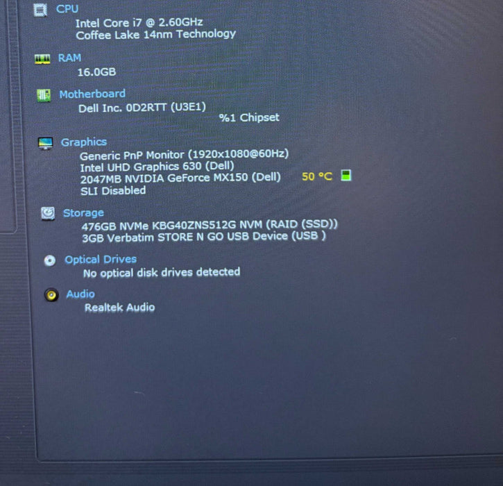 Dell Latitude 5401 i7-9850H@2.6GHz GeForce MX150 2GB GPU 16GB RAM 512GB SSD Q Lap200