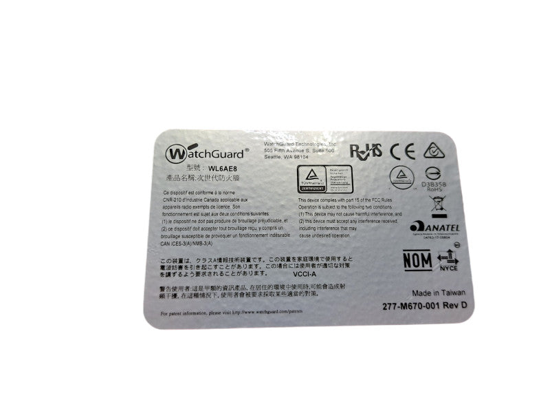 WatchGuard Firebox M370 | 8-Port Firewall Security Appliance | WL6AE8 Rev D