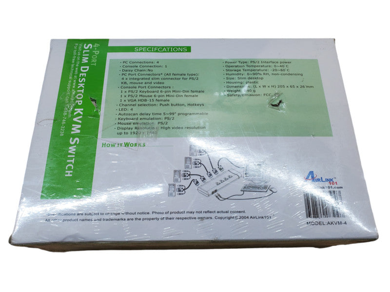 AirLink 4-Port Slim Desktop KVM Switch | AKVM-4 | New