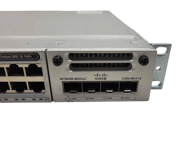 Cisco WS-C3850-24P-E 24-Port Gigabit PoE+ Switch w/ C3850-NM-4-1G, 1100W PSU $