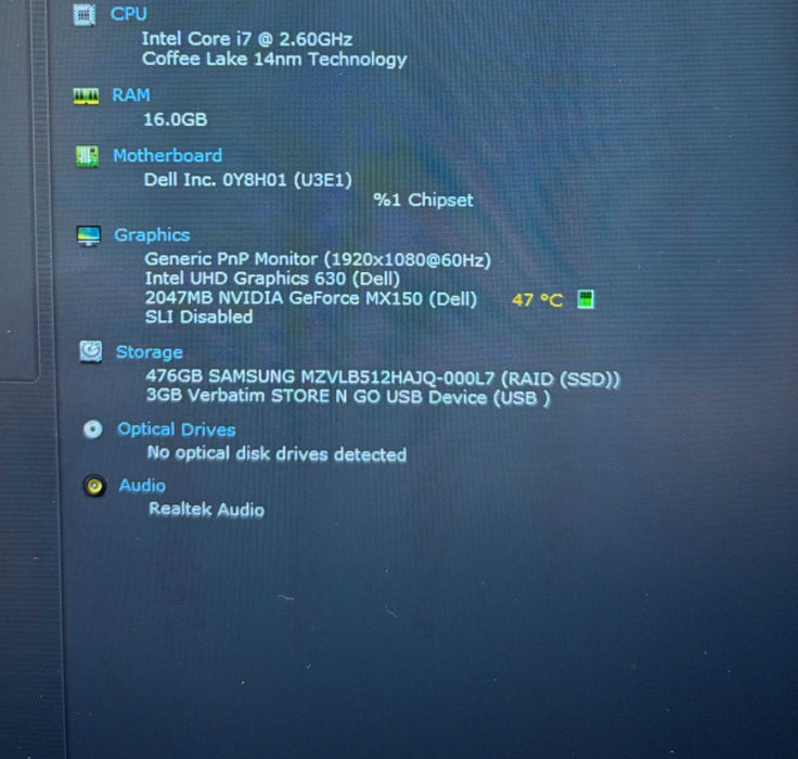 Dell Latitude 5501 i7-9850H@2.6GHz GeForce MX150 2GB GPU 16GB RAM 512GB SSD  Lap200